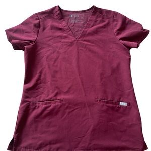 Figs Maroon V-Neck Scrub Top Women’s Size Small